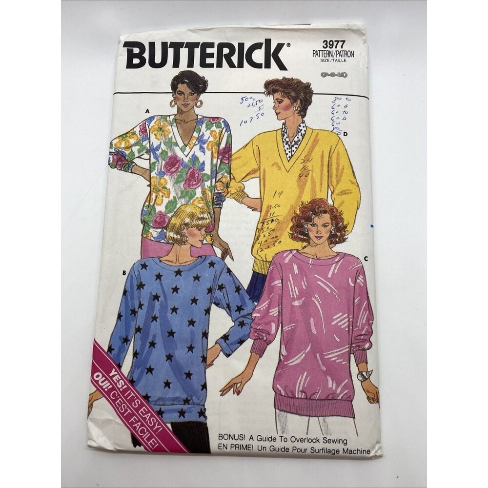 Butterick Sewing Pattern 3977 Misses V Neck Top Blouse Size P S M 6 8 10 12